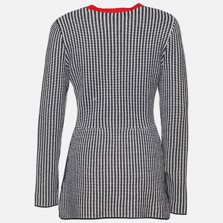Pre Owned Dior Black/ White Wool Zip Front Cardigan M