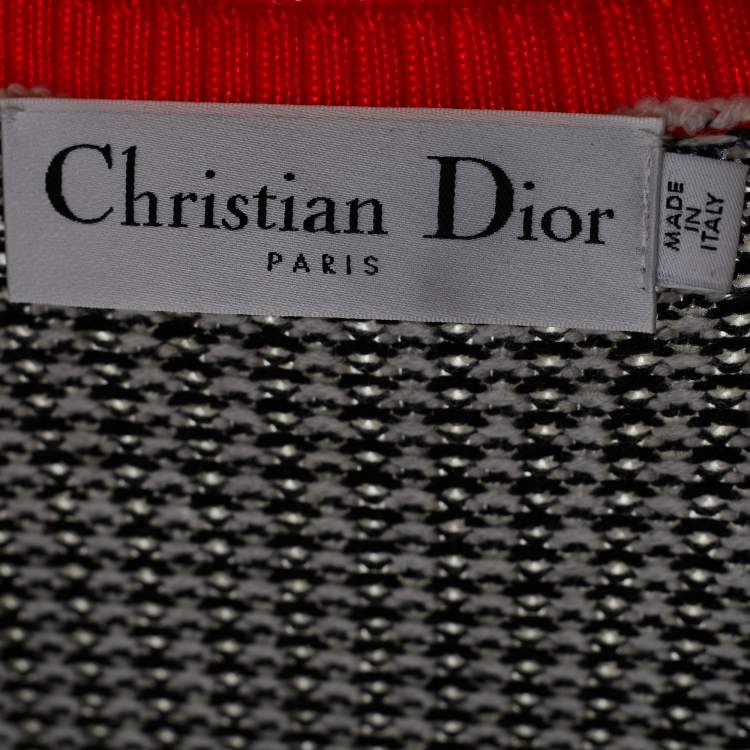 Pre Owned Dior Black/ White Wool Zip Front Cardigan M