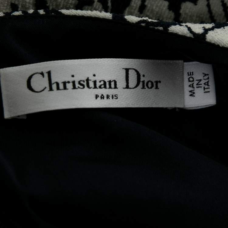 Pre Owned Dior Monochrome Floral Jacquard Short Sleeve Dress L