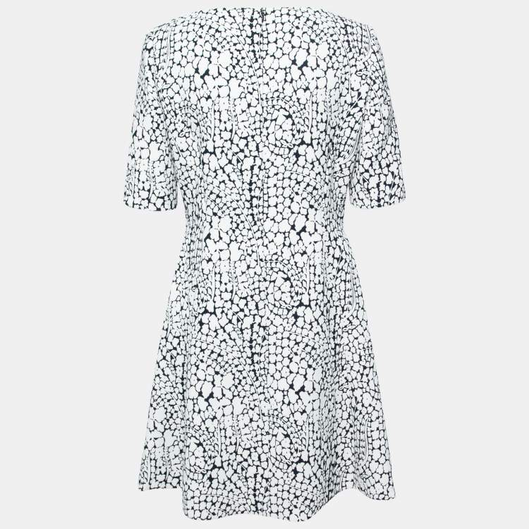 Pre Owned Dior Monochrome Floral Jacquard Short Sleeve Dress L