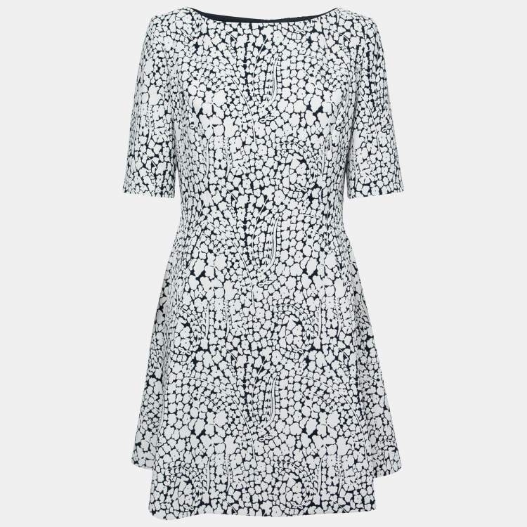 Pre Owned Dior Monochrome Floral Jacquard Short Sleeve Dress L