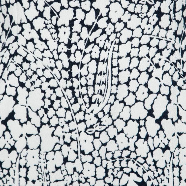 Pre Owned Dior Monochrome Floral Jacquard Short Sleeve Dress L