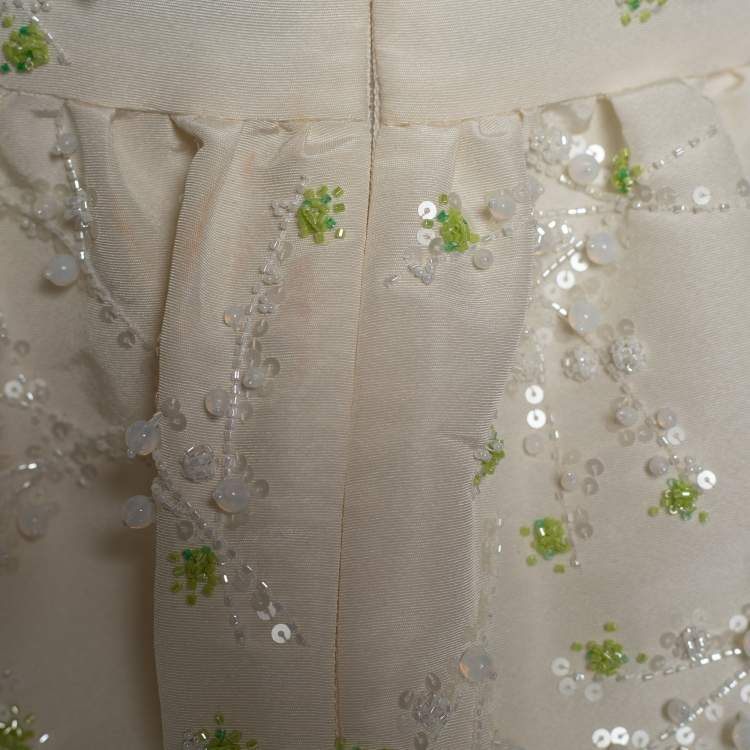 Pre Owned Dior Cream Silk Embellished Sleeveless Dress M