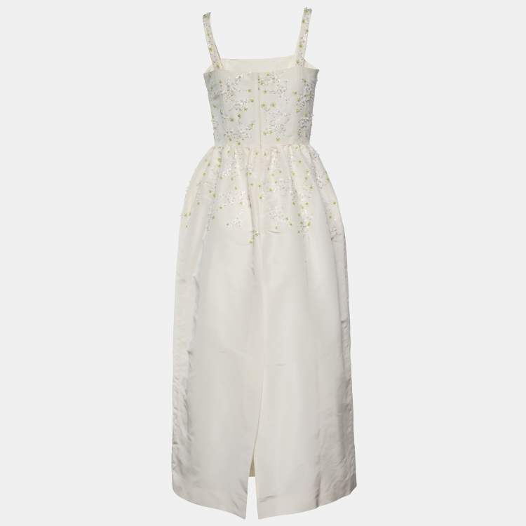 Pre Owned Dior Cream Silk Embellished Sleeveless Dress M
