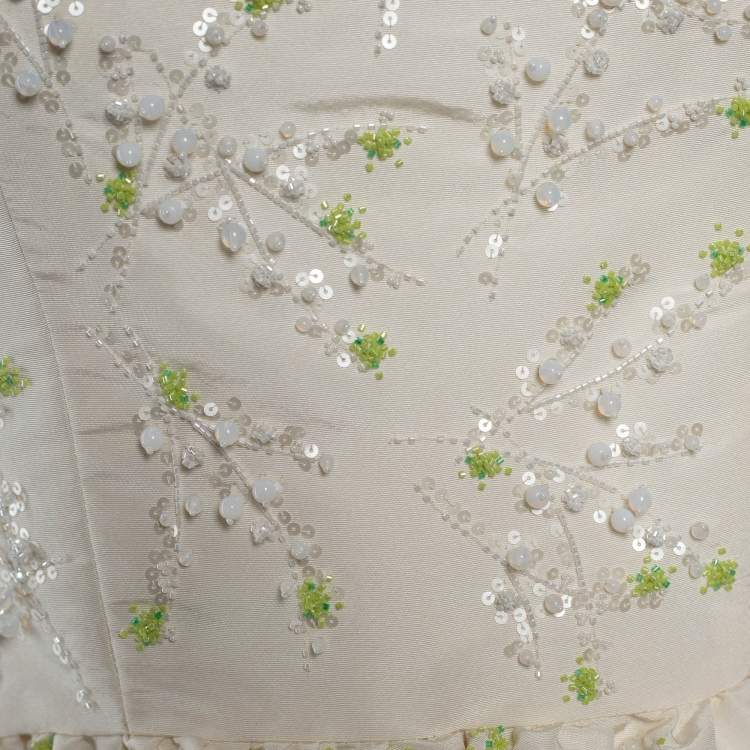 Pre Owned Dior Cream Silk Embellished Sleeveless Dress M