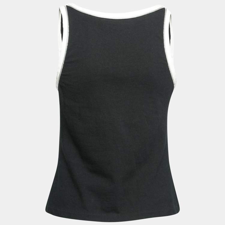 Pre Owned Dior Black and White Cotton Chain Embellished Sleeveless Tank Top L