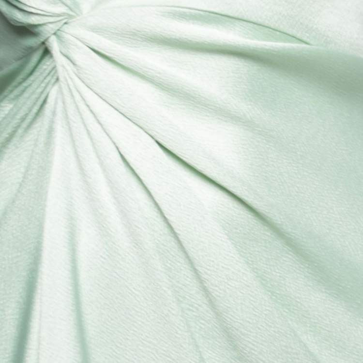Pre Owned Dior Vintage Green Textured Silk Satin Gathered Sleeveless Dress M