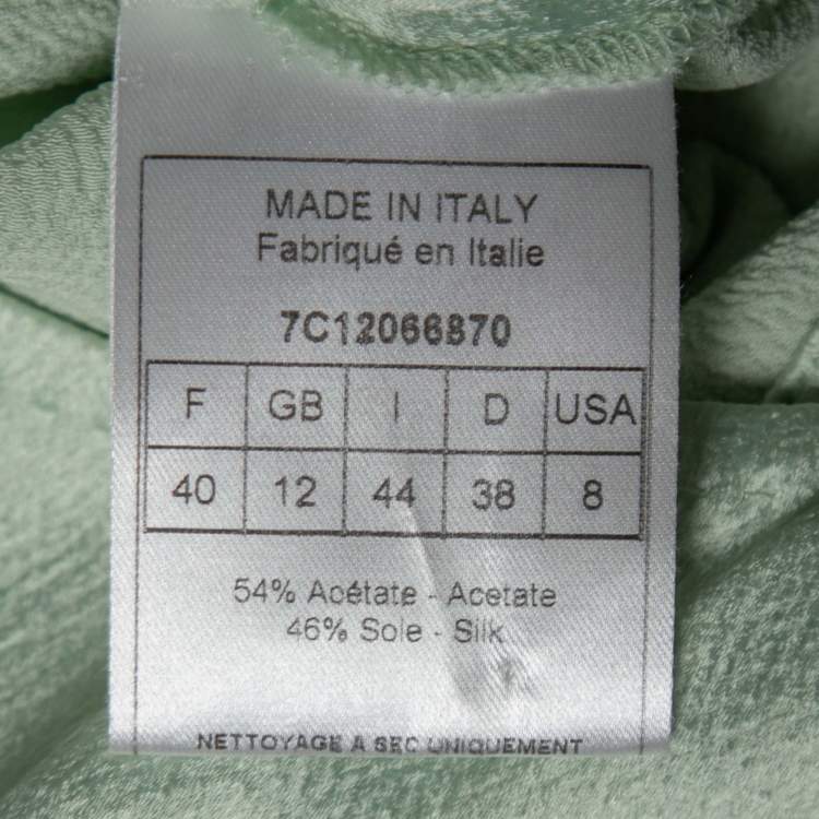 Pre Owned Dior Vintage Green Textured Silk Satin Gathered Sleeveless Dress M