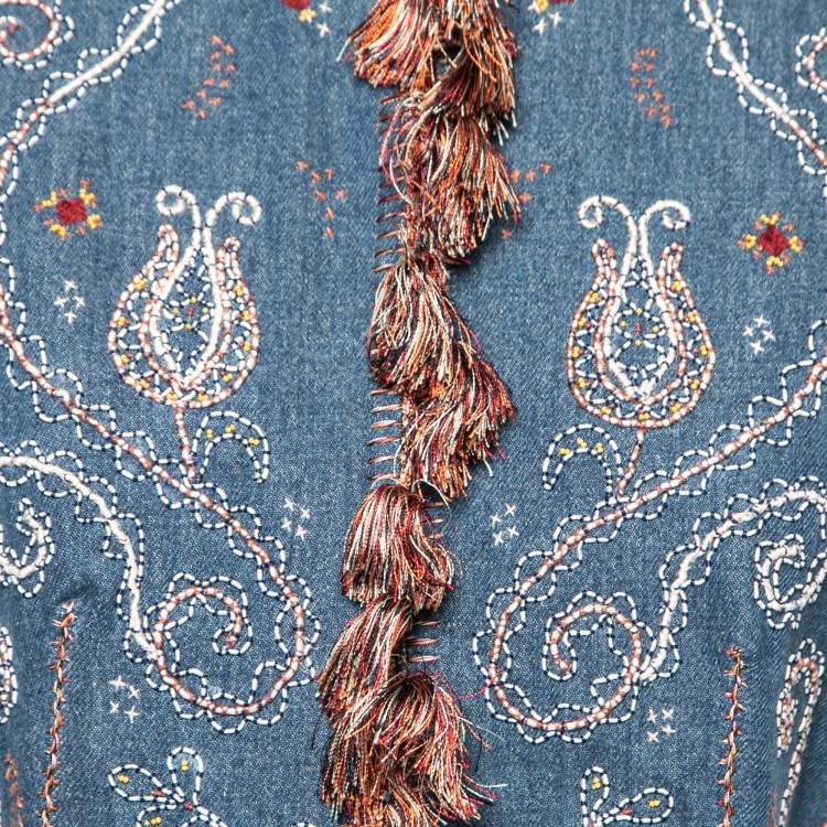 Pre Owned Dior Blue Hand Embroidered Denim Tassel Trimmed Vest M