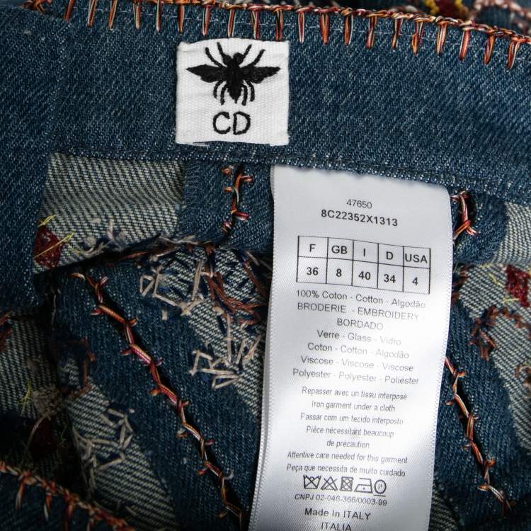 Pre Owned Dior Blue Hand Embroidered Denim Tassel Trimmed Skirt S