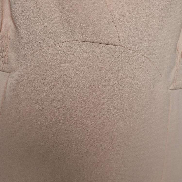 Pre Owned Christian Dior Beige Crepe V-Neck Dress L