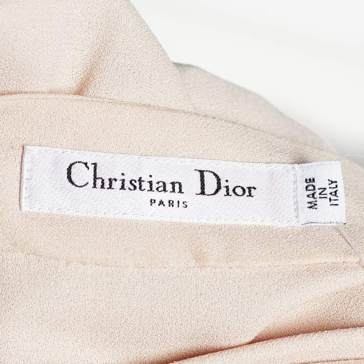 Pre Owned Christian Dior Beige Crepe V-Neck Dress L