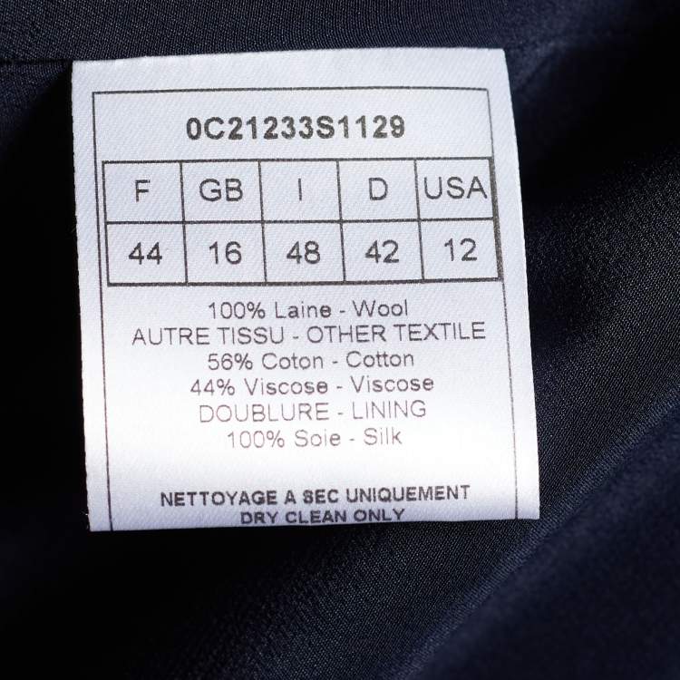 Pre Owned Dior Navy Blue Pinstripe Wool Skirt Suit L