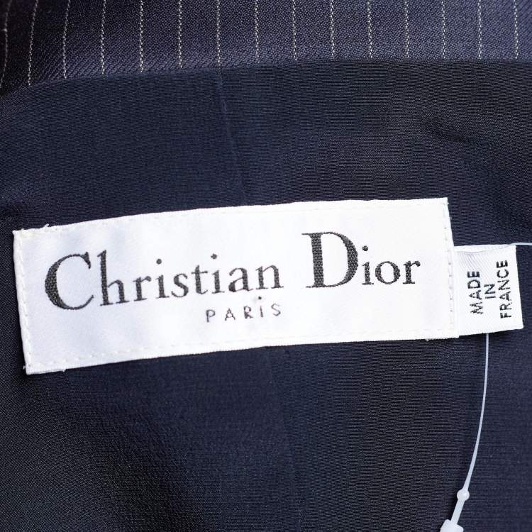 Pre Owned Dior Navy Blue Pinstripe Wool Skirt Suit L