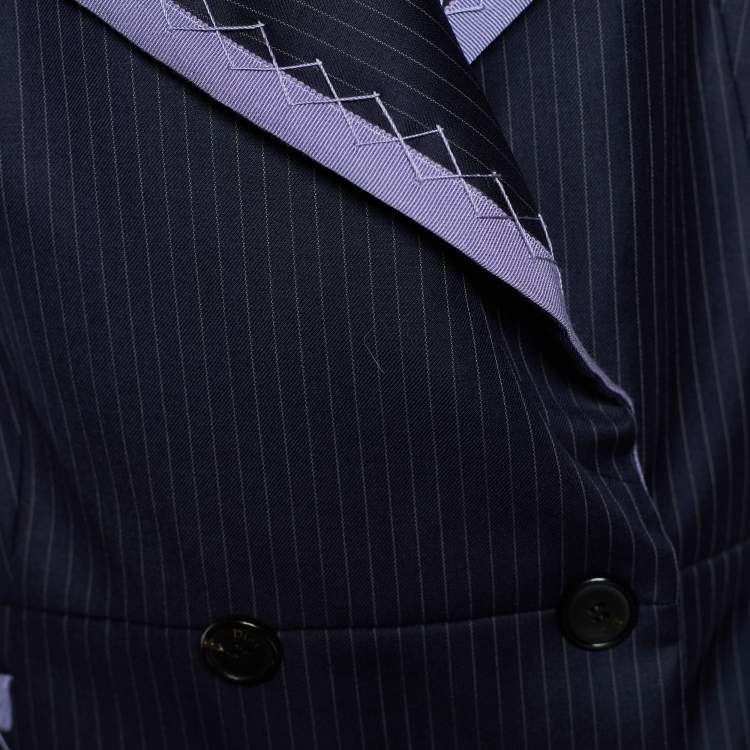 Pre Owned Dior Navy Blue Pinstripe Wool Skirt Suit L