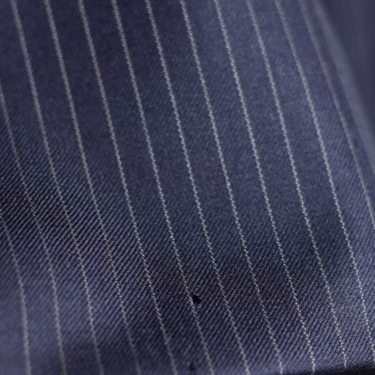 Pre Owned Dior Navy Blue Pinstripe Wool Skirt Suit L