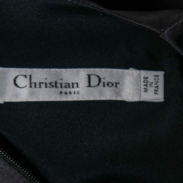 مملوكة مسبقًا Dior Navy Blue Silk Bow Waist Pleated Crop Jacket Dress S 