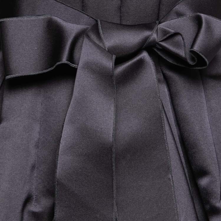 مملوكة مسبقًا Dior Navy Blue Silk Bow Waist Pleated Crop Jacket Dress S 