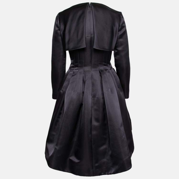 مملوكة مسبقًا Dior Navy Blue Silk Bow Waist Pleated Crop Jacket Dress S 