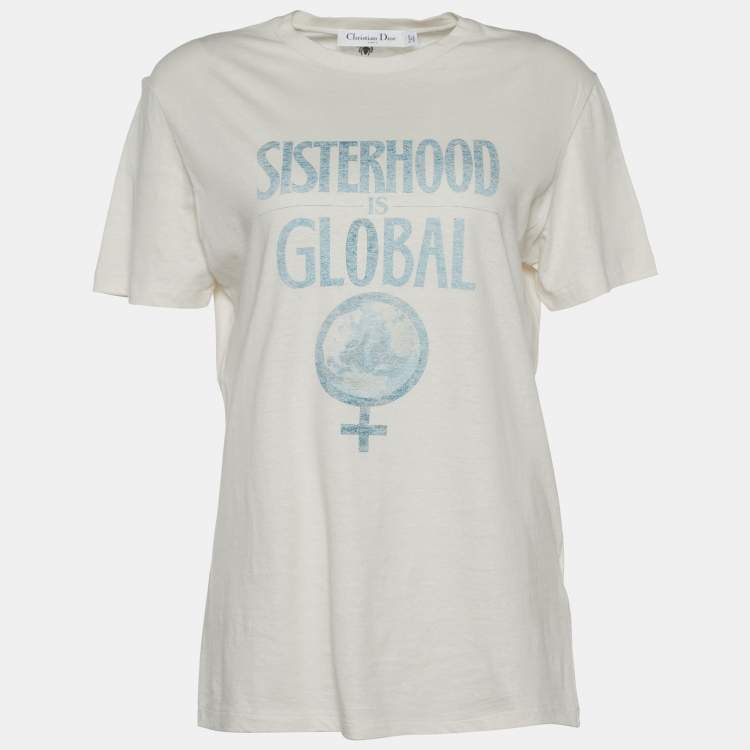 مملوكة مسبقًا Christian Dior Ecru Sisterhood is Global Cotton Linen T-Shirt S