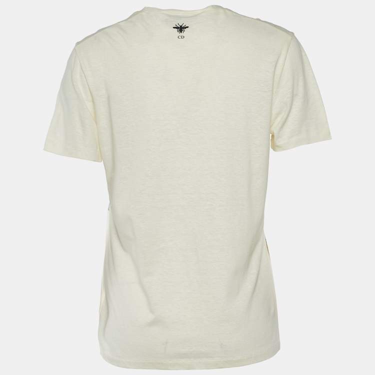 Pre Owned Dior Cream Heart Print Cotton Linen T-Shirt M