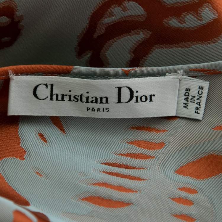 Pre Owned Dior Grey/Orange Floral Silk Skirt M