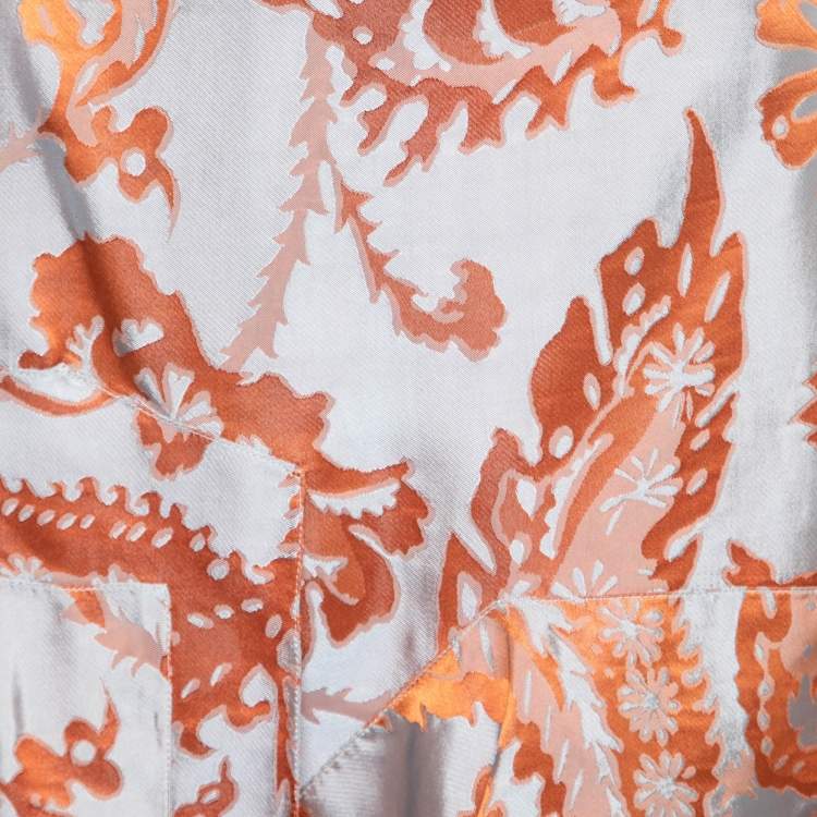 Pre Owned Dior Grey/Orange Floral Silk Skirt M