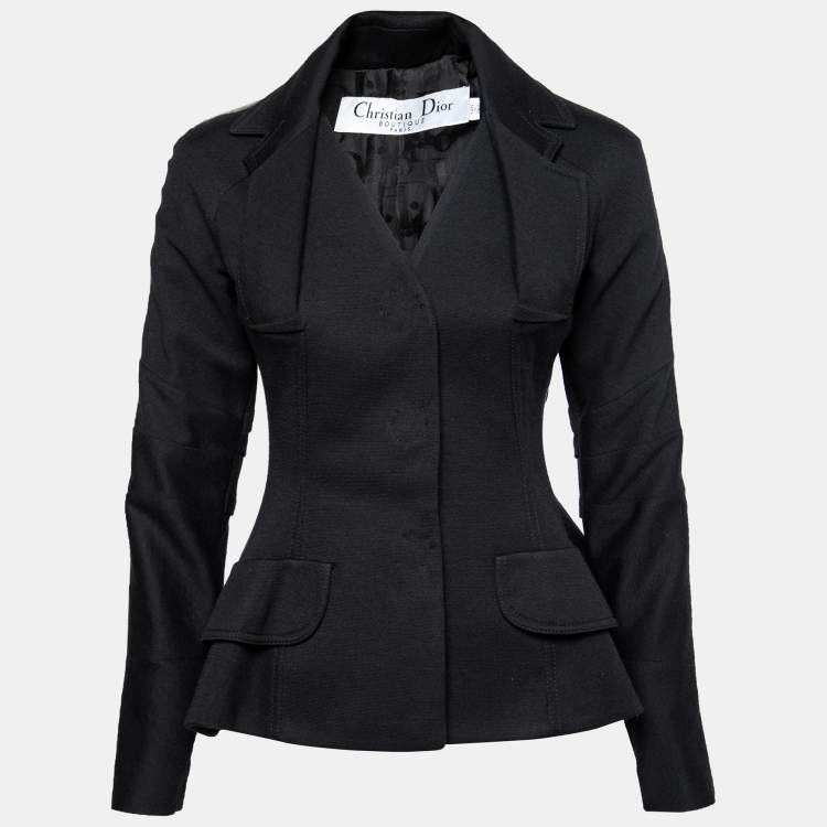 Pre Owned Dior Black Wool Flared Long Sleeve Jacket M
