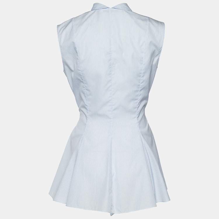 Pre Owned Dior Blue Pinstripe Print Cotton Sleeveless Flared Shirt M