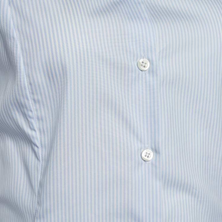 Pre Owned Dior Blue Pinstripe Print Cotton Sleeveless Flared Shirt M
