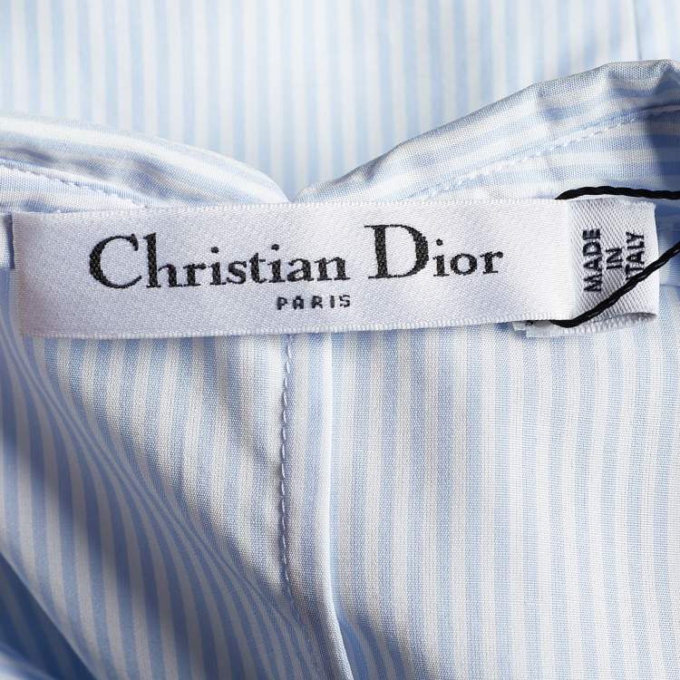 Pre Owned Dior Blue Pinstripe Print Cotton Sleeveless Flared Shirt M
