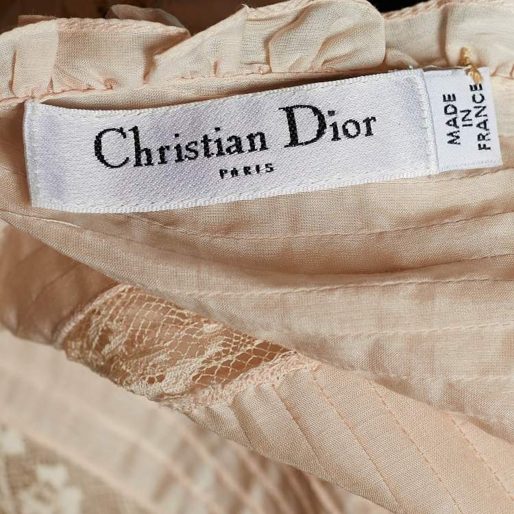 مملوكة مسبقًا Dior Pale Pink Silk & Lace Ruffled Detail Blouse M