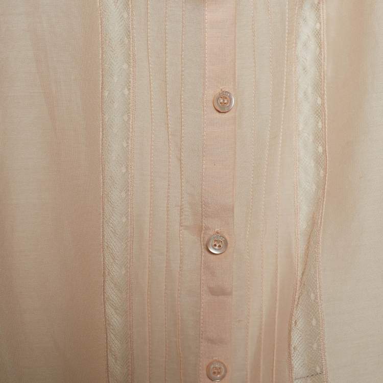 مملوكة مسبقًا Dior Pale Pink Silk & Lace Ruffled Detail Blouse M