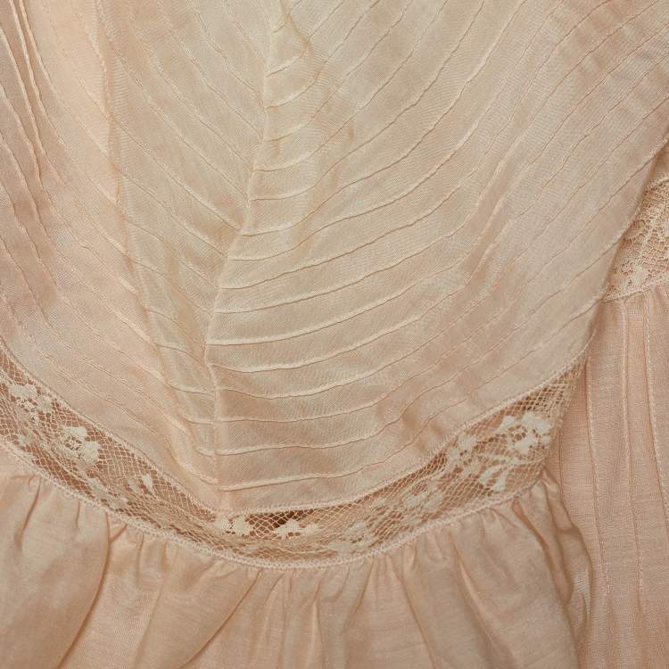 مملوكة مسبقًا Dior Pale Pink Silk & Lace Ruffled Detail Blouse M
