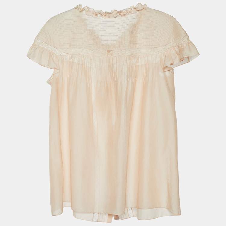 مملوكة مسبقًا Dior Pale Pink Silk & Lace Ruffled Detail Blouse M