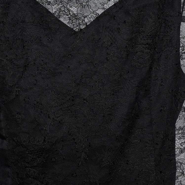 Pre Owned Dior Black Silk Lace Sleeveless Sheath Dress S