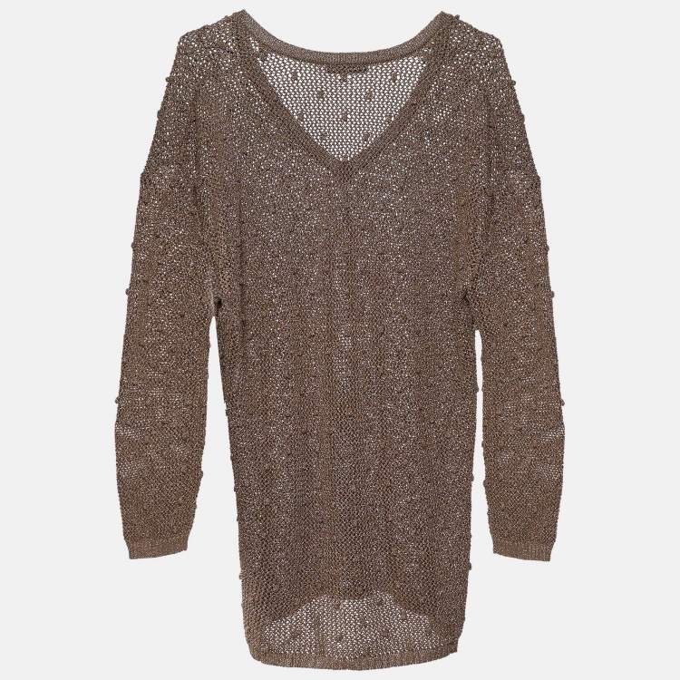 Pre Owned Dior Gold Lurex Knit Long Sleeve Jumper L 