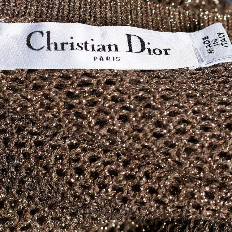 Pre Owned Dior Gold Lurex Knit Long Sleeve Jumper L 