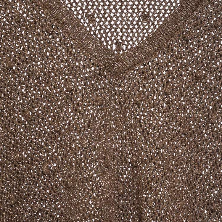 Pre Owned Dior Gold Lurex Knit Long Sleeve Jumper L 