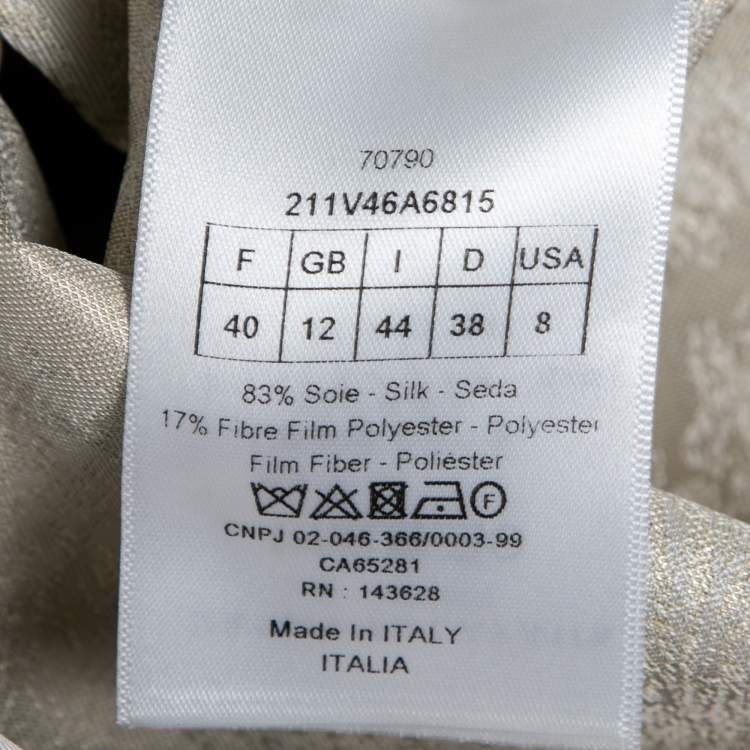 Pre Owned Christian Dior Light Grey & Gold Floral Jacquard Silk Pajama Shirt M