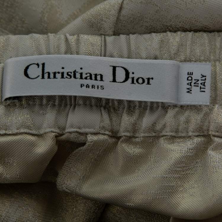 Pre Owned Dior Light Grey & Gold Floral Jacquard Silk Shorts L