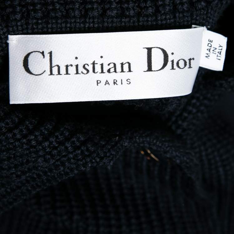 مملوكة مسبقًا Christian Dior Navy Blue Wool Knit Collared Cardigan M