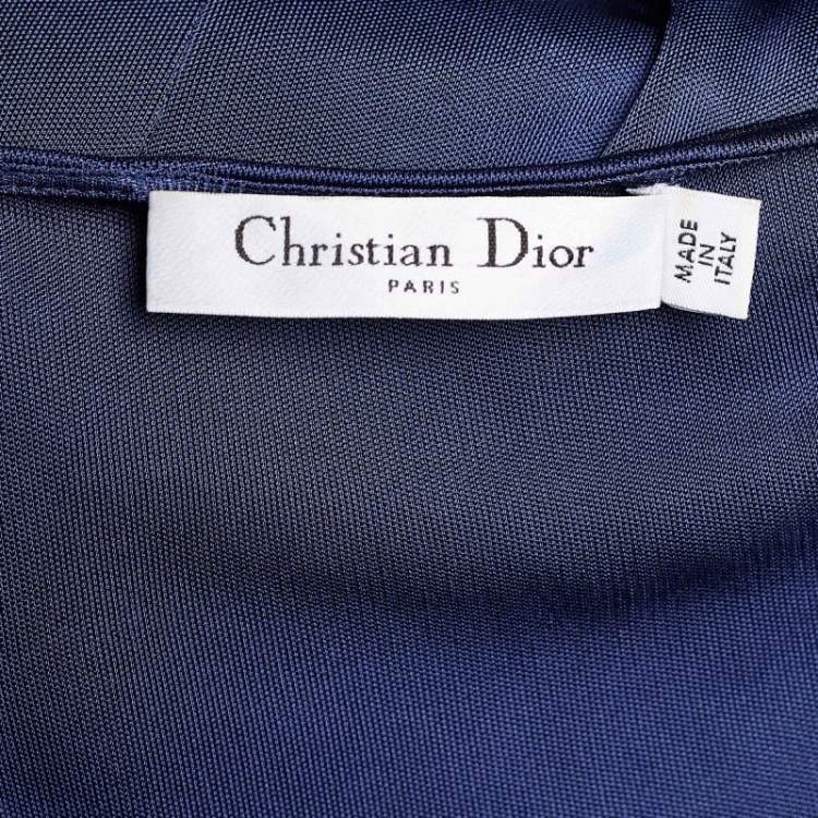 Pre Owned Dior Navy Blue Jersey Ruched Knee-Length Dress L