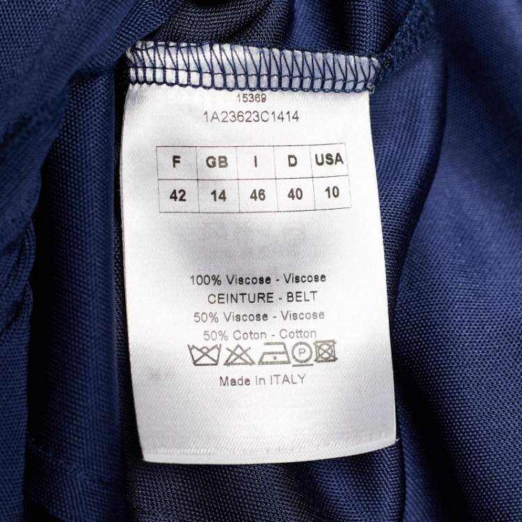 Pre Owned Dior Navy Blue Jersey Ruched Knee-Length Dress L