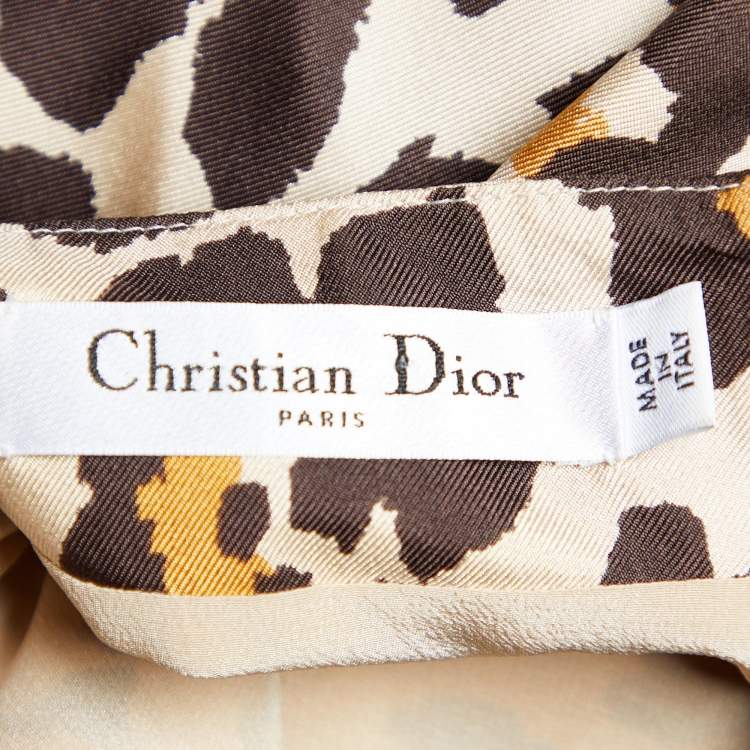 Pre Owned Dior Beige Leopard Print Silk Three Quarter Sleeve Blouse XL