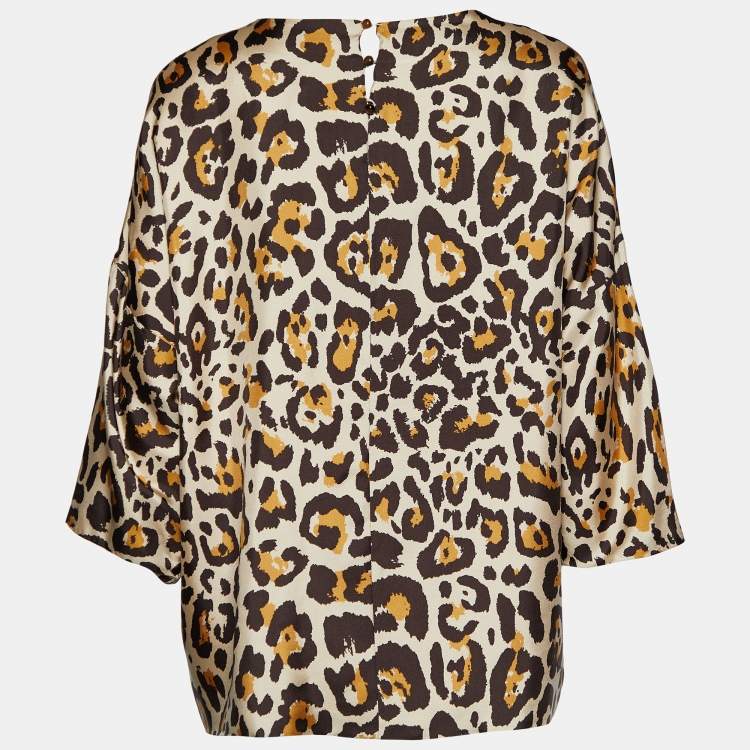 Pre Owned Dior Beige Leopard Print Silk Three Quarter Sleeve Blouse XL