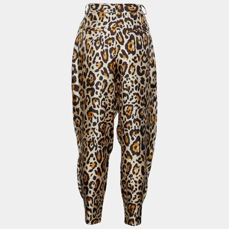 Pre Owned Dior Beige Leopard Print Silk High Waist Trousers L Waist 31"