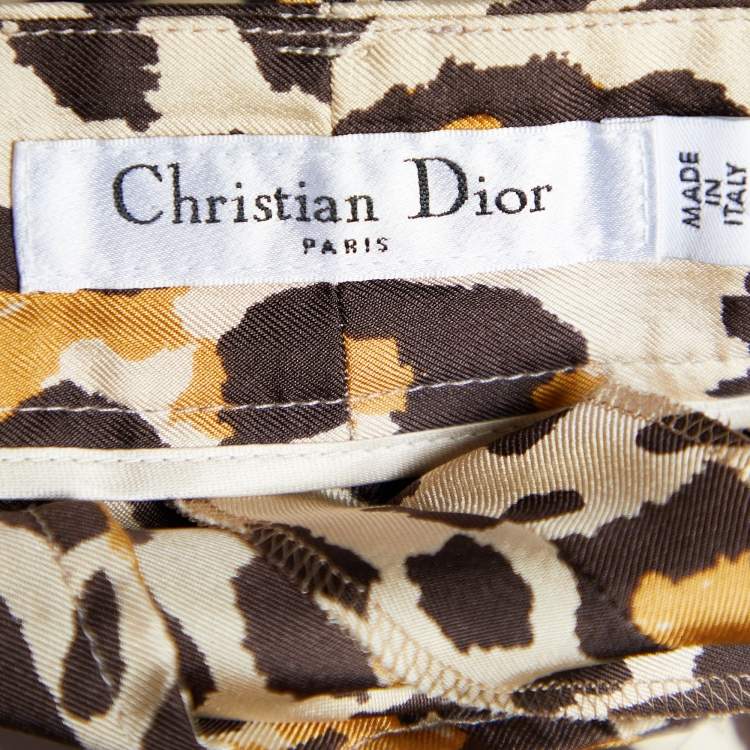 Pre Owned Dior Beige Leopard Print Silk High Waist Trousers L Waist 31"