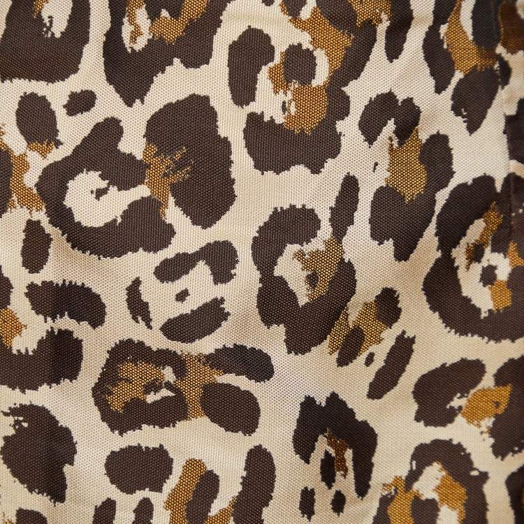 Pre Owned Dior Beige Leopard Pattern Jacquard Cotton & Silk Pencil Skirt L