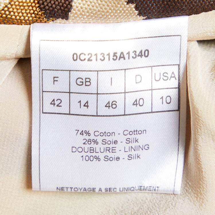 Pre Owned Dior Beige Leopard Pattern Jacquard Cotton & Silk Pencil Skirt L